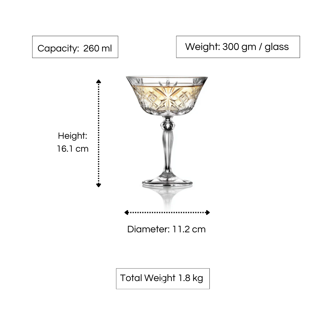 RCR Melodia Champagne Coupe Glasses, 260 ml, Set of 6