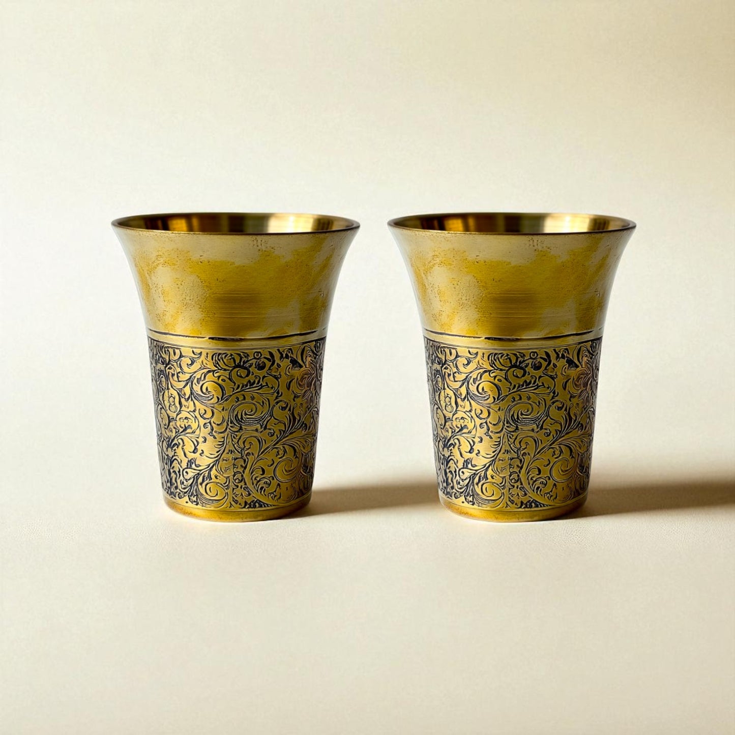 The Heritage Etched Brass Glass Set of 2, 300ml