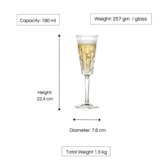 RCR Etna Champagne Flute Glass, 190 ml, Set of 6