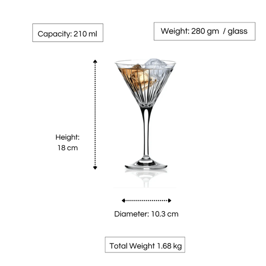 RCR Timeless Cocktail Martini Glass, 210 ml, Set of 6