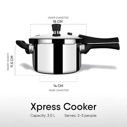 Stahl Xpress Triply Pressure Cooker, 3 liters, Tall