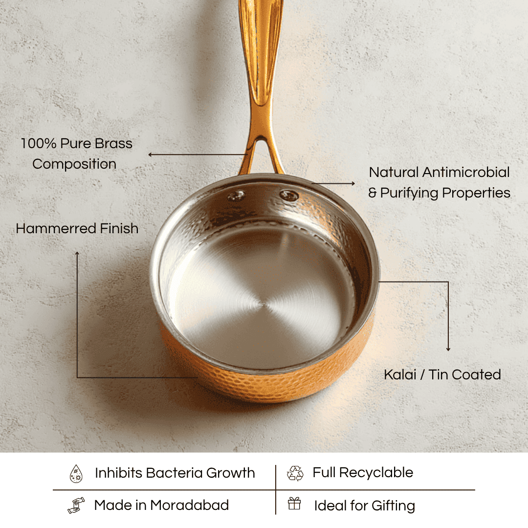 Brass SaucePan, Hammered Finish, 2.5 Litre