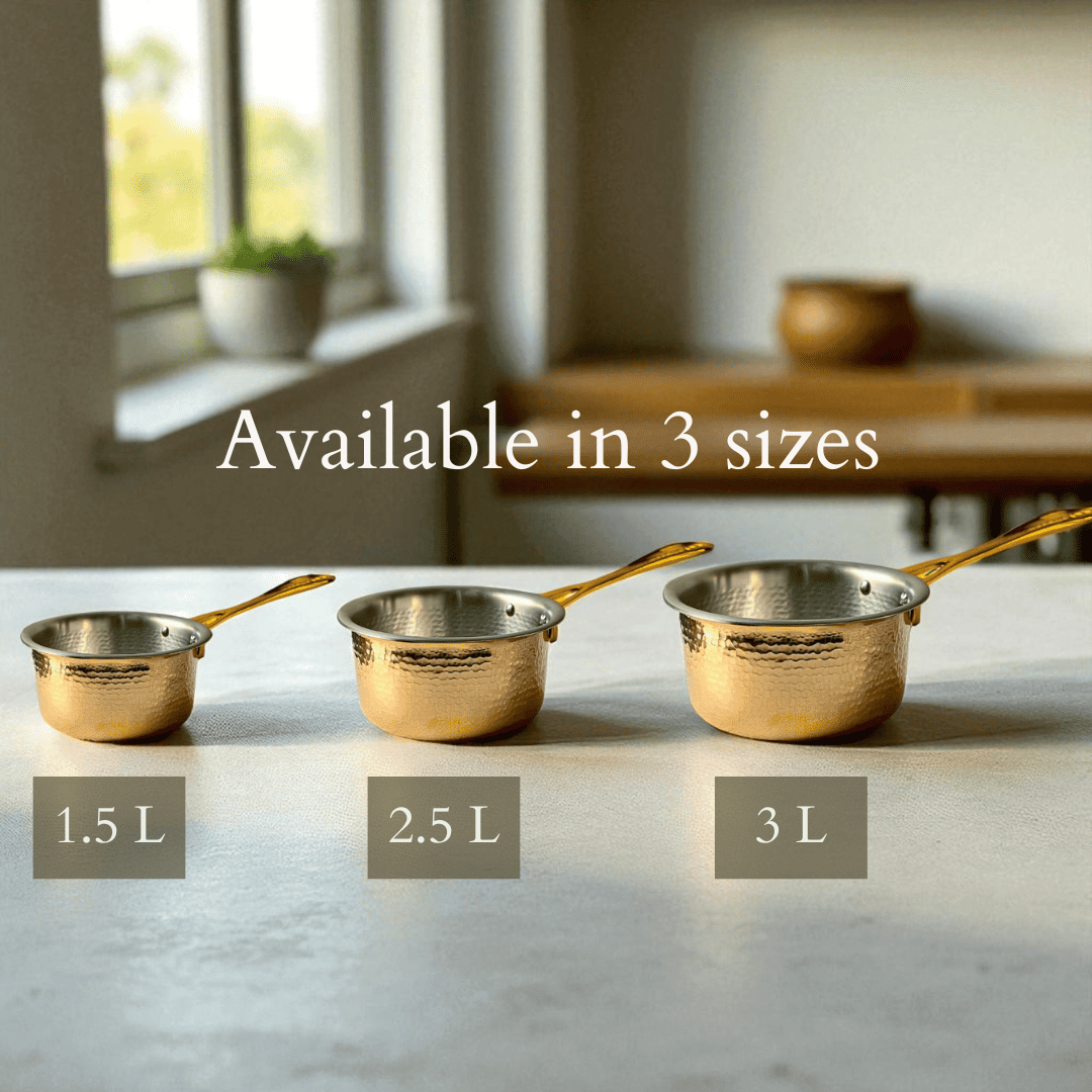 Brass SaucePan, Hammered Finish, 2.5 Litre