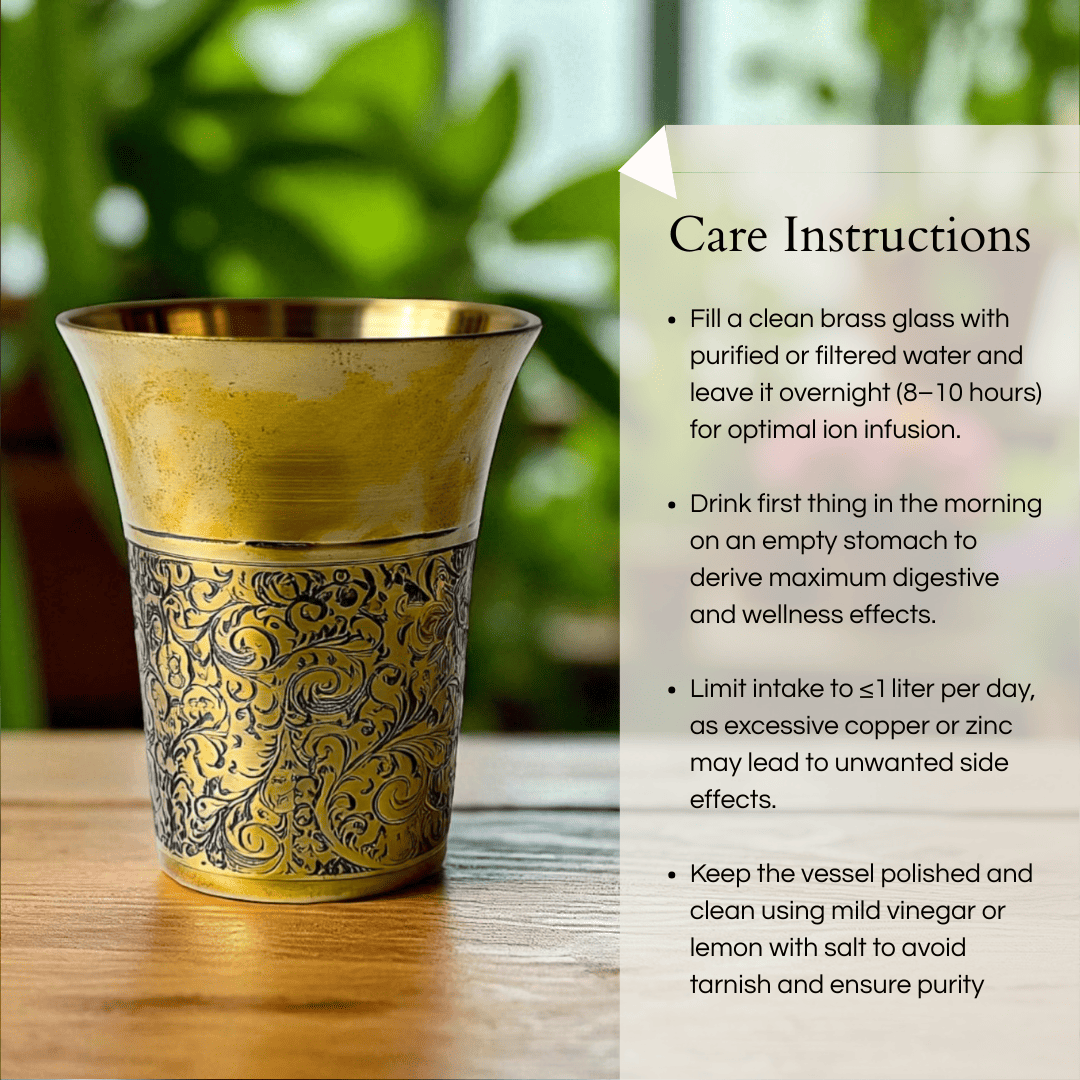 The Heritage Etched Brass Glass Set of 2, 300ml