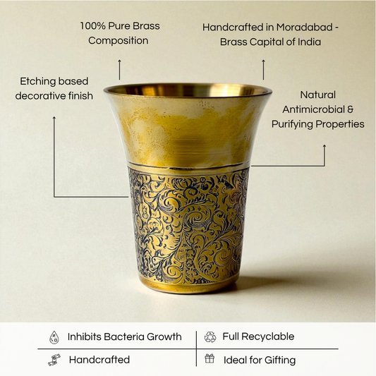 The Heritage Etched Brass Glass Set of 2, 300ml