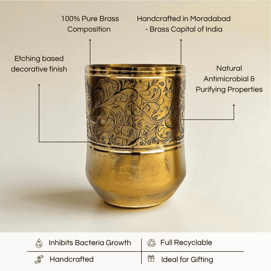 The Elephant Etched Brass Glass Set of 2, 300ml