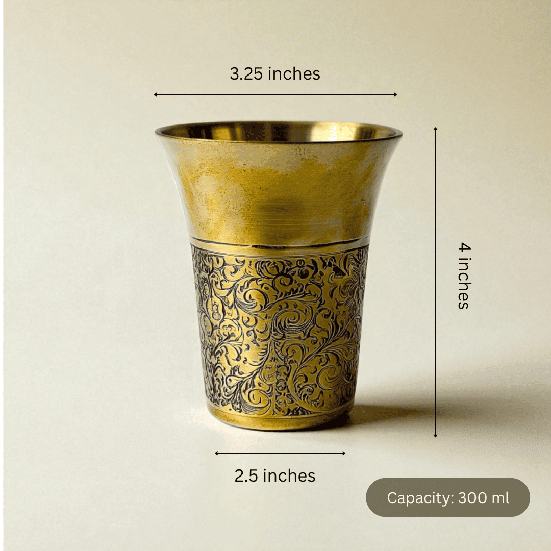 The Heritage Etched Brass Glass Set of 2, 300ml