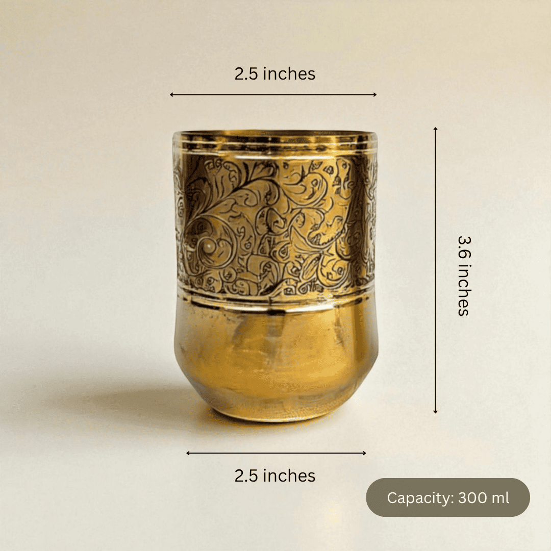 The Elephant Etched Brass Glass Set of 2, 300ml