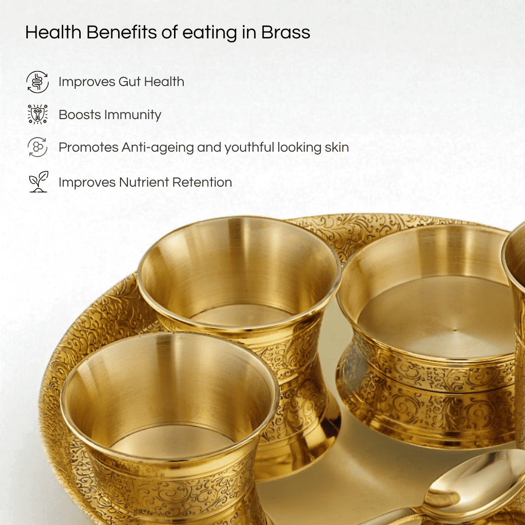 Heritage Pure Brass Dinner Set with Thali, 6 pcs