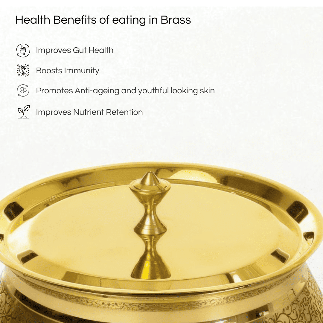 Brass Heritage Handi with Lid, Kalai coated, 1.75 Litre