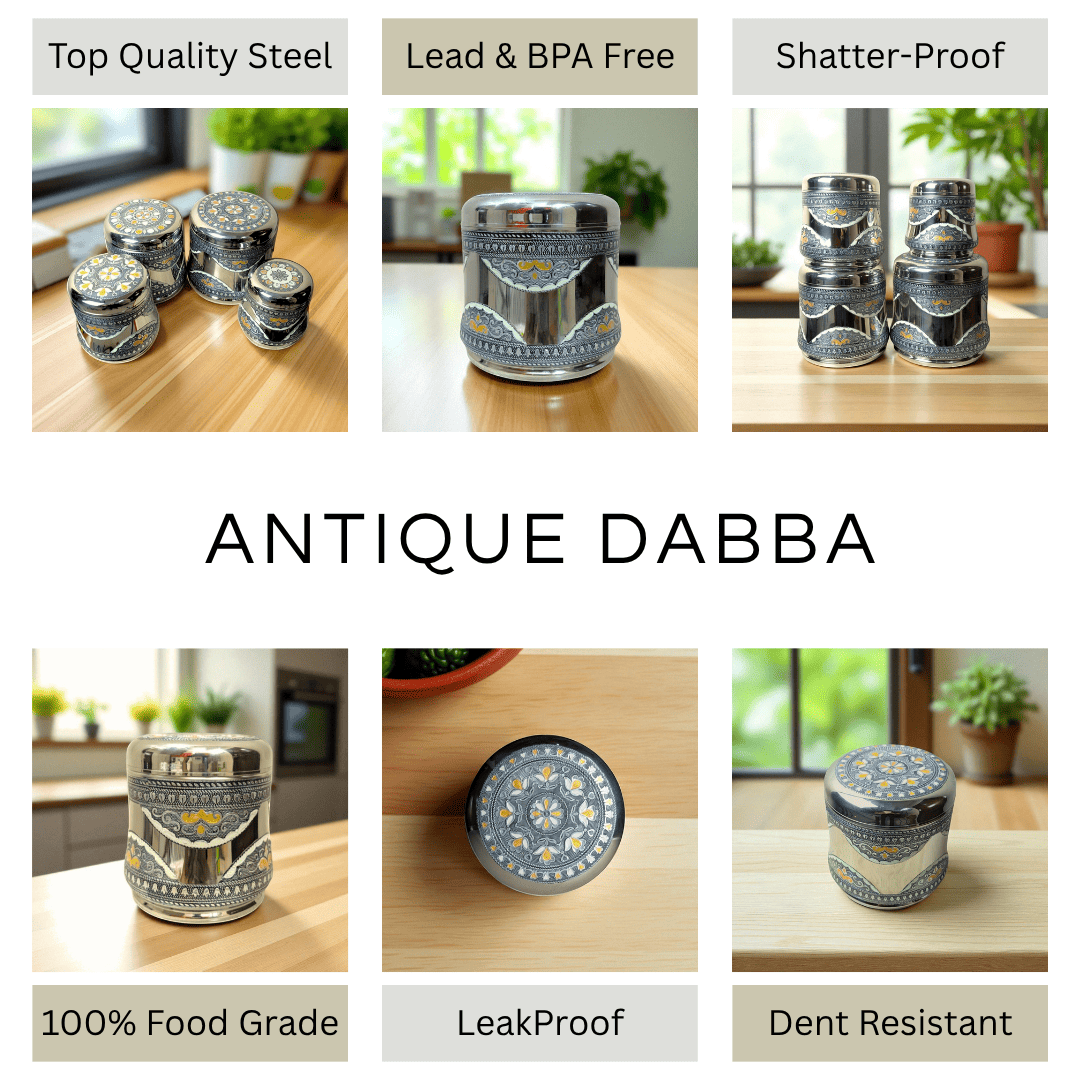 Antique Stainless Steel Dabba, 1.25 liter