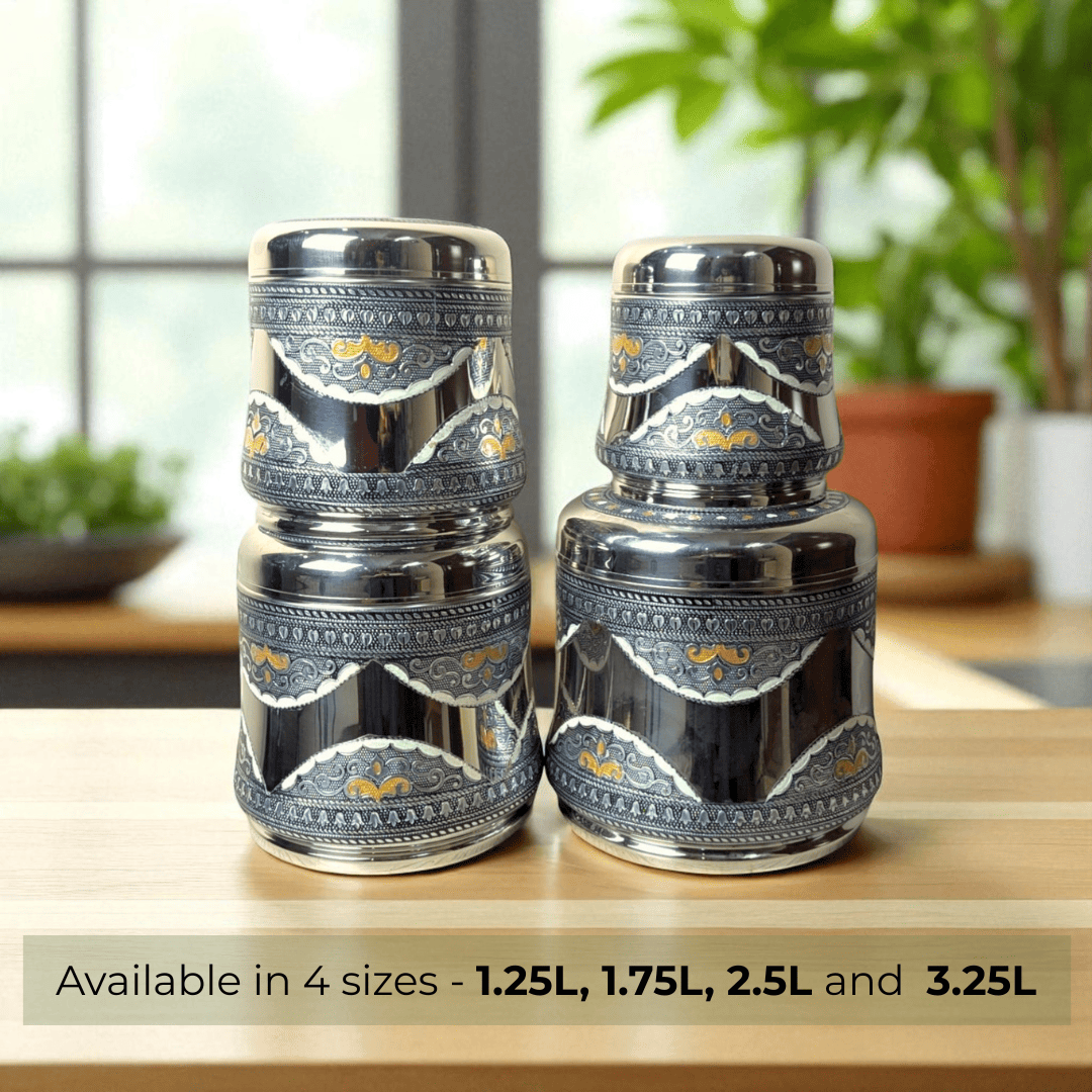 Antique Stainless Steel Lotus Dabba, 2.5 liter