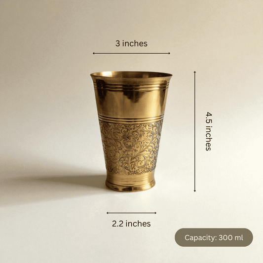 The Ice Etched Brass Glass Set of 2, 300ml