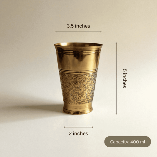 The Ice Etched Brass Glass Set of 2, 400ml