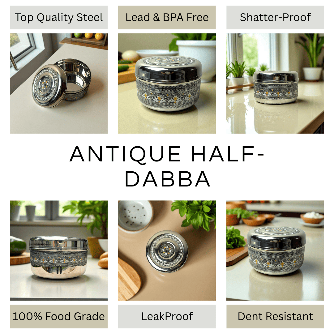 Mirror Antique Stainless Steel Half Dabba Key Features of the dabba