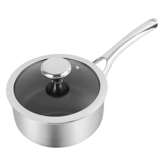 Corelle Duranano Saucepan top angle view placed on a platform with a kitchen napkin