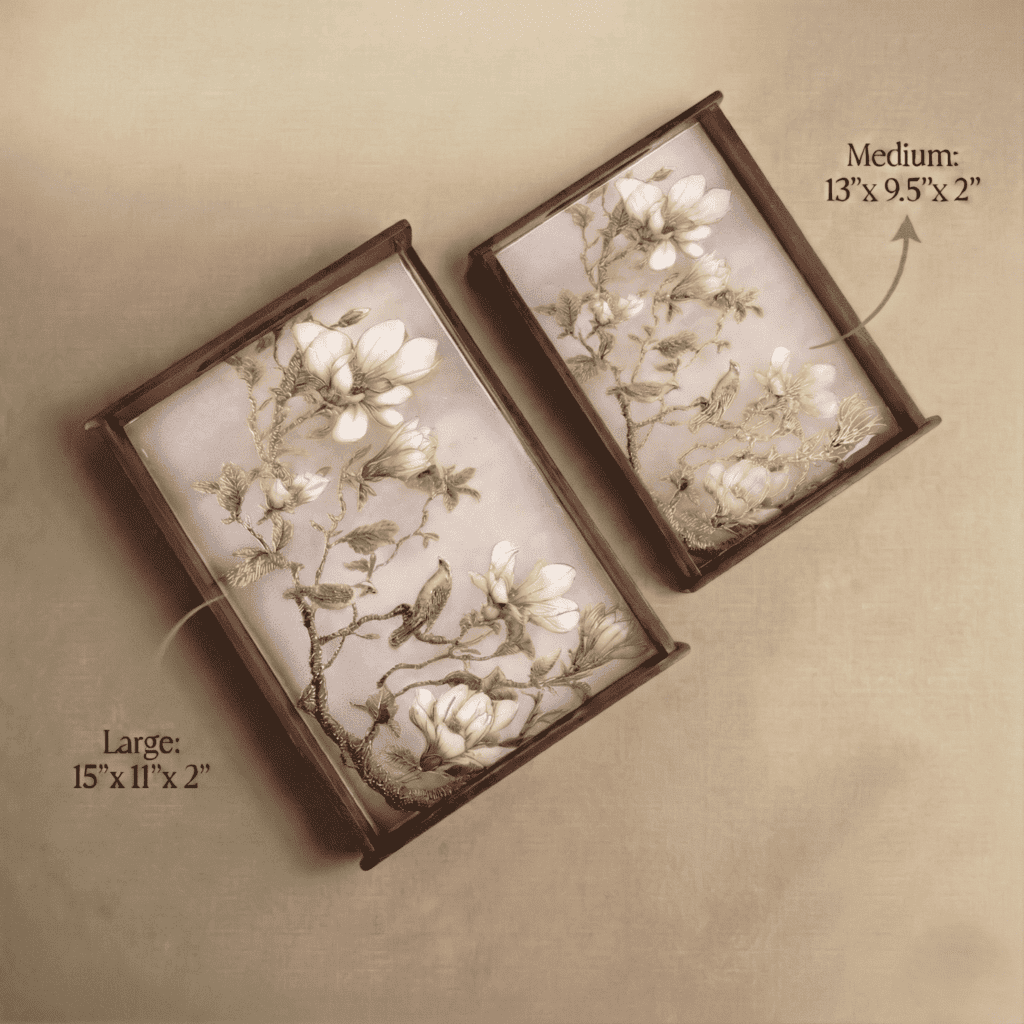 Magnolia Perch Wooden Serving Tray, Set of 2, Premium Teak Wood