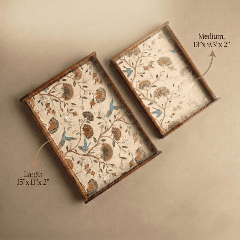 Gardenia Wooden Serving Tray, Set of 2, Premium Teak Wood