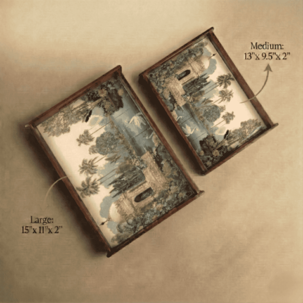 Tropical Serenity Wooden Serving Tray, Set of 2, Premium Teak Wood