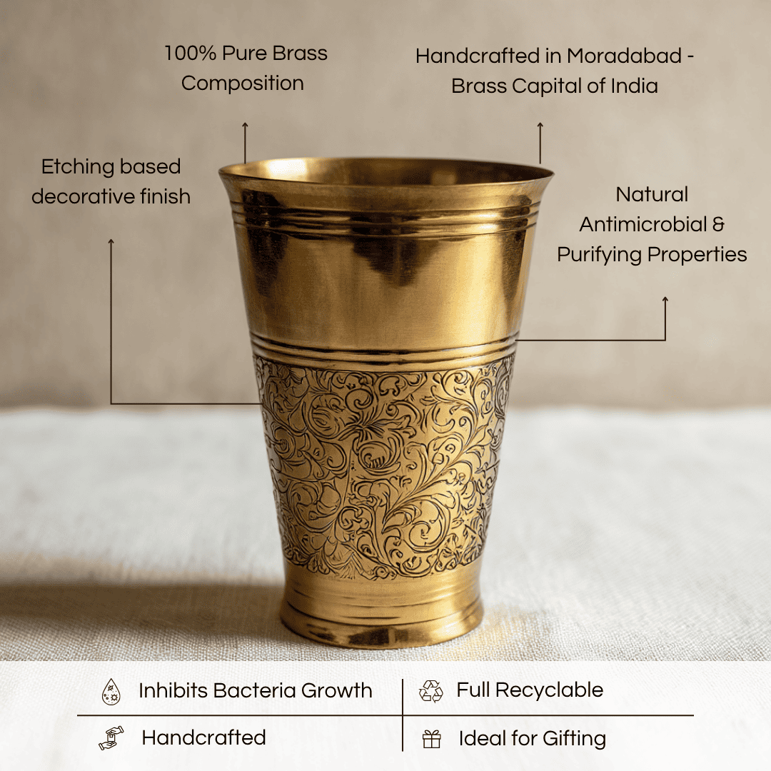 The Ice Etched Brass Glass Set of 2, 300ml