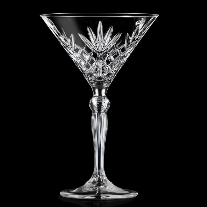RCR Melodia Cocktail Martini Glass, 210 ml, Set of 6 Empty glass against a black background