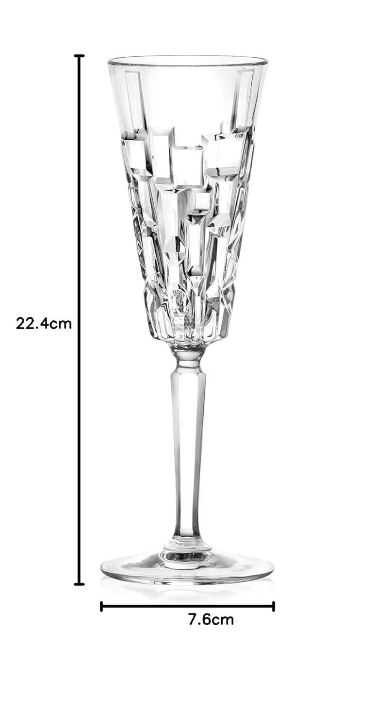 RCR Etna Champagne Flute Glass, 190 ml, Set of 6