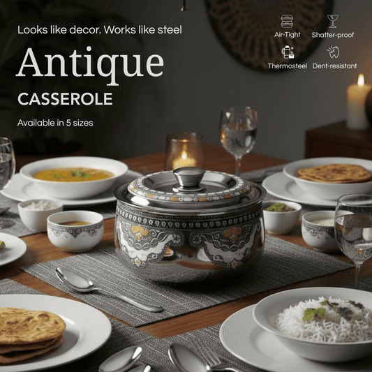 Antique Stainless Steel Roti Pot, Casserole, 2.2 litre
