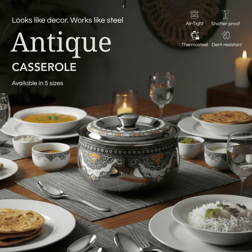 Antique Stainless Steel Roti Pot, Casserole, 850ml