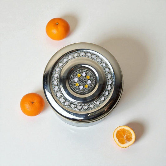 Antique Stainless Steel Half Dabba, 2.5 litre