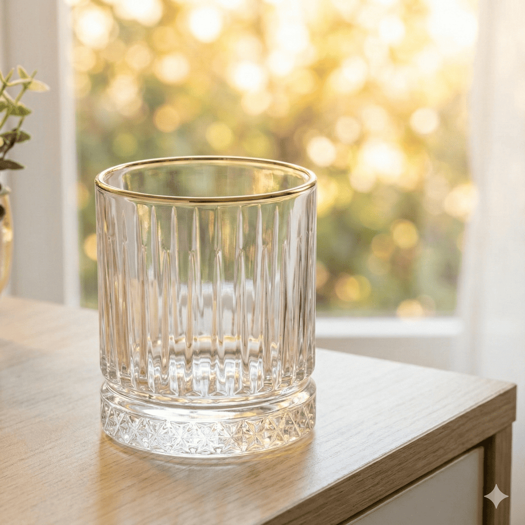 Celestial Aurelia Premium Whiskey glasses with elegant ribbed design, perfect for whiskey enthusiasts
