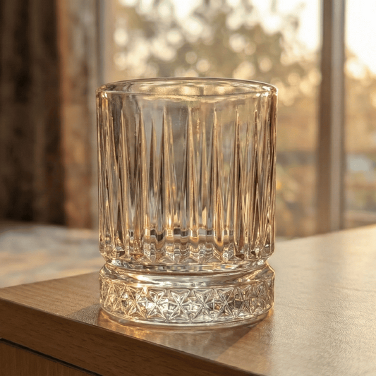 Celestial Aurelia Premium Whiskey glasses with a ribbed design for an elegant drinking experience