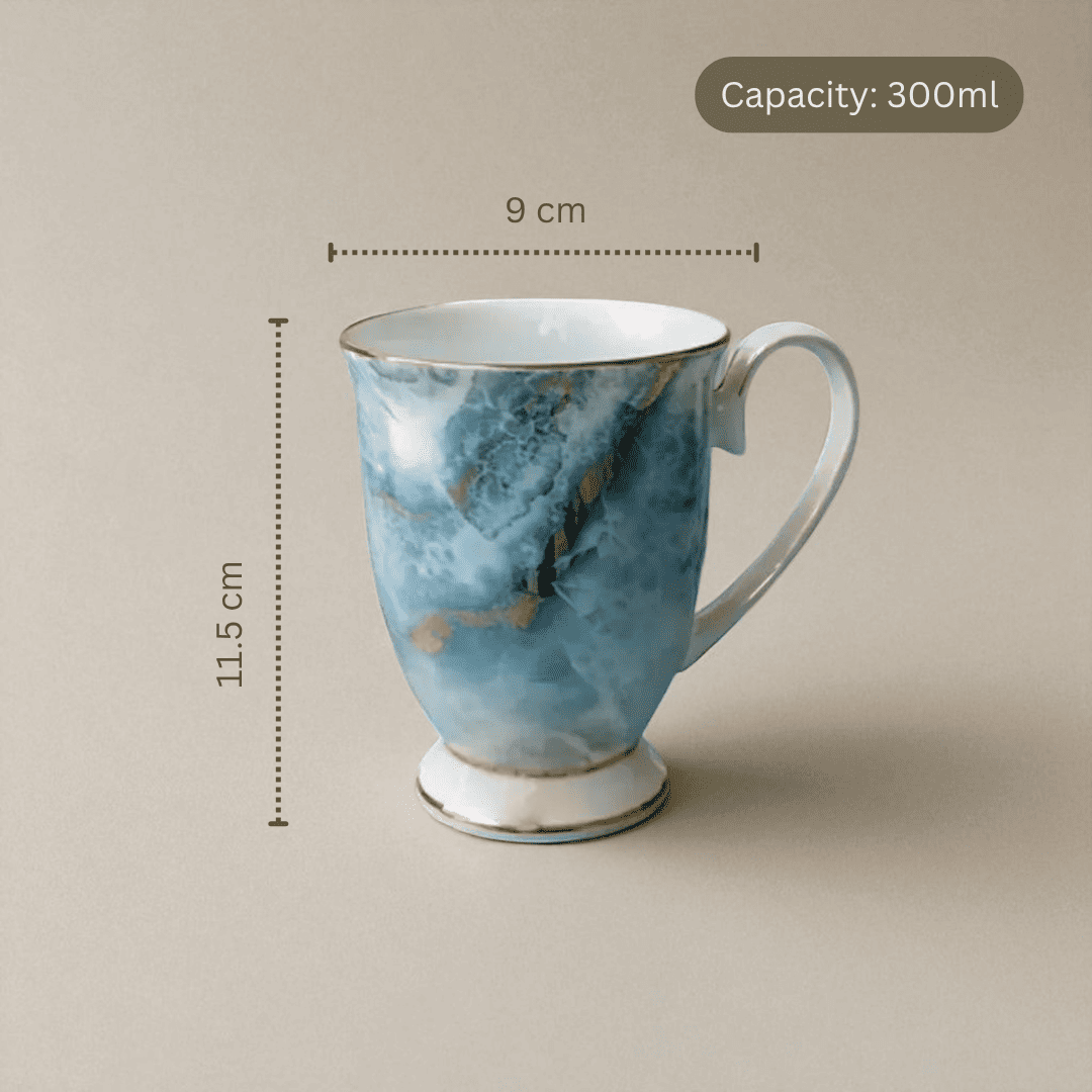 English Garden Milk Mug Autumn Tides with blue and gold marbled design and 300ml capacity