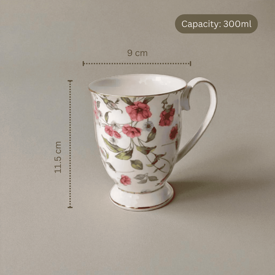 English Garden Milk Mug Floral Heirloom with pink floral design and gold trim, 300ml capacity