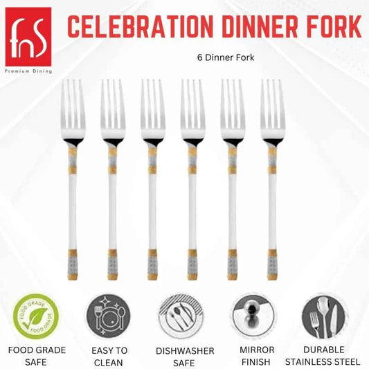 FnS Celebration 6 pcs Dinner Fork, 24 Carat Gold Plated
