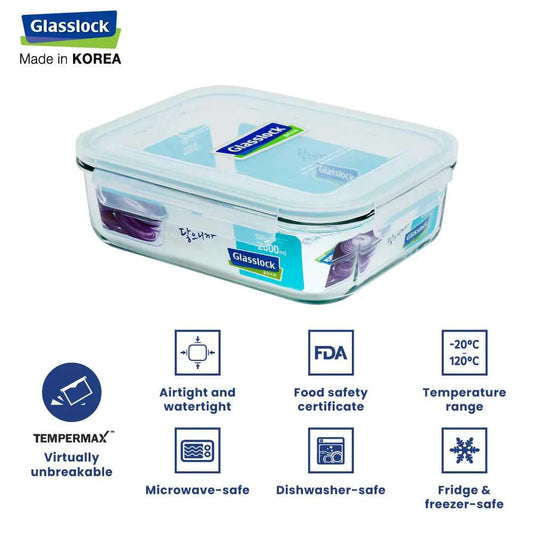 GlassLock Korea Food Container, Rectangle, 1000ml
