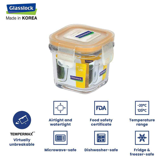GlassLock Korea Food Container, Square, 120ml, Set of 2
