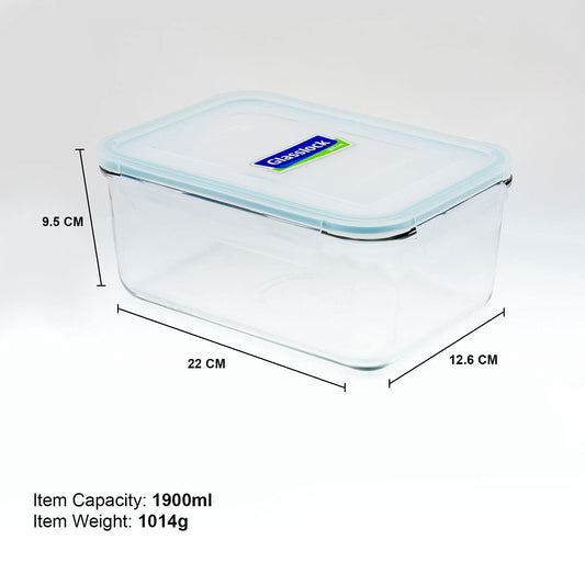 Glasslock Korea food 1900ml rectangle container with a clear design and airtight lid for food storage