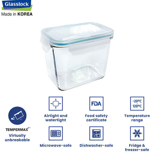 GlassLock Korea Food Container, Rectangle, Deep, 1020ml