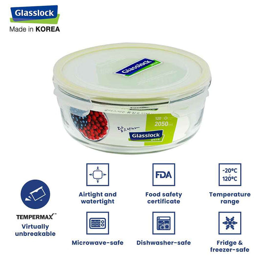 GlassLock Korea Food Container, Round, 2050ml
