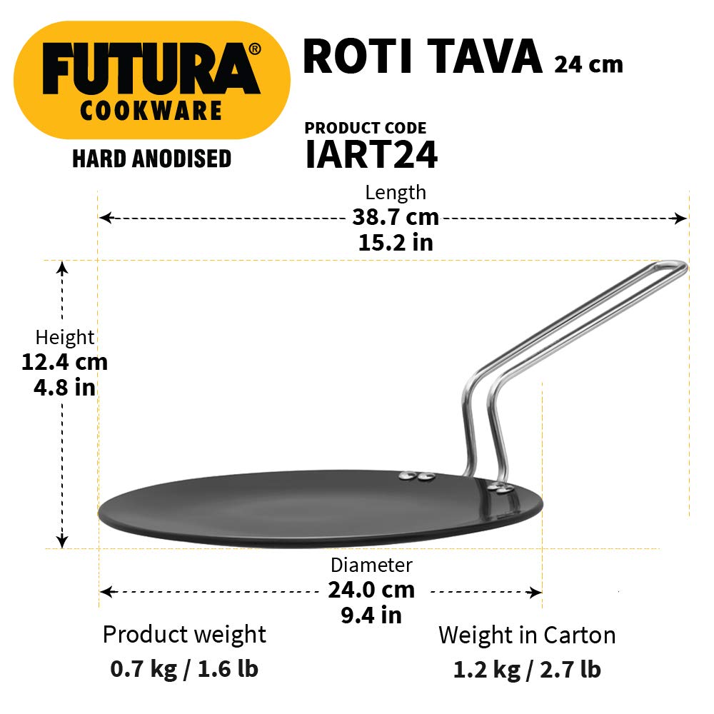 Hawkins Futura Hard-Anodised Induction Roti Tawa, 24 cm Tawa