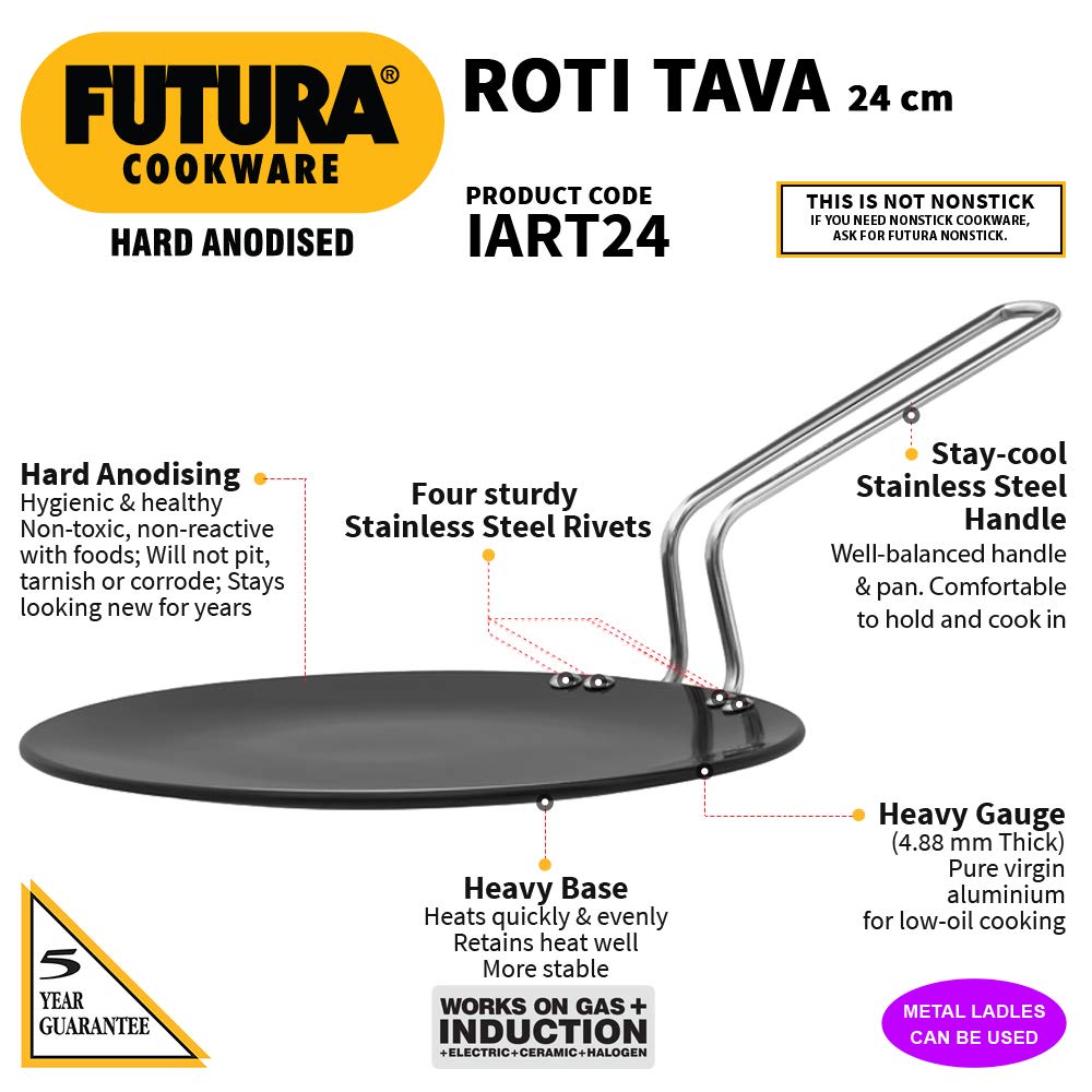 Hawkins Futura Hard-Anodised Induction Roti Tawa, 24 cm Tawa