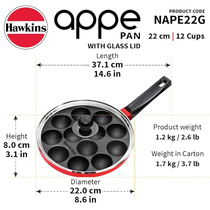 Hawkins Nonstick Appe Pan with Glass Lid, 22cm, 12 Cups Pan