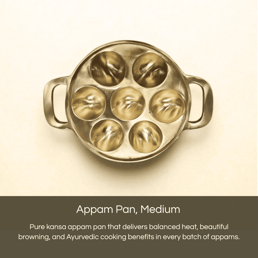 Kansa appam pan 7 containers offering even heat and Ayurveda benefits for perfect appams