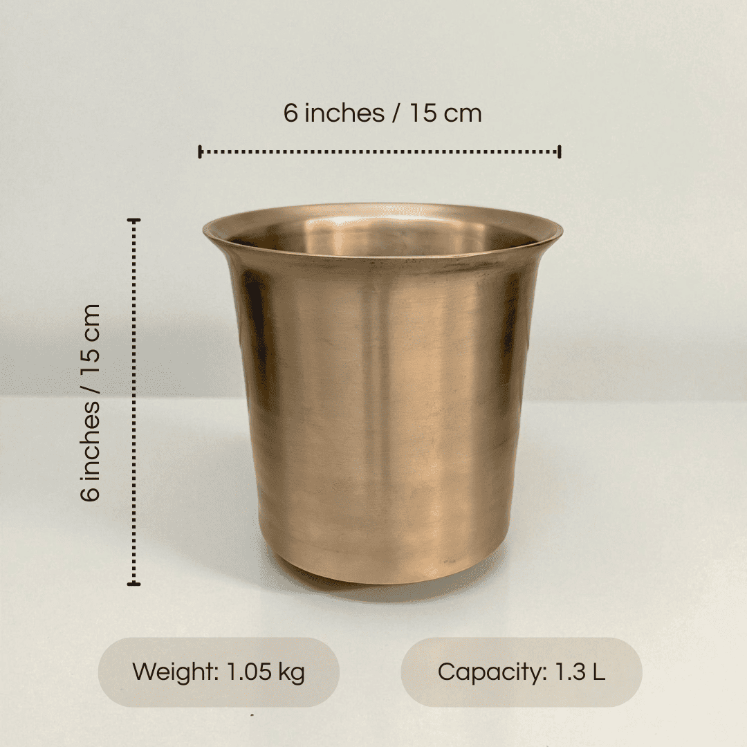 Kansa tope patila vertical in bronze, 6 inches tall, with a 1.3-liter capacity