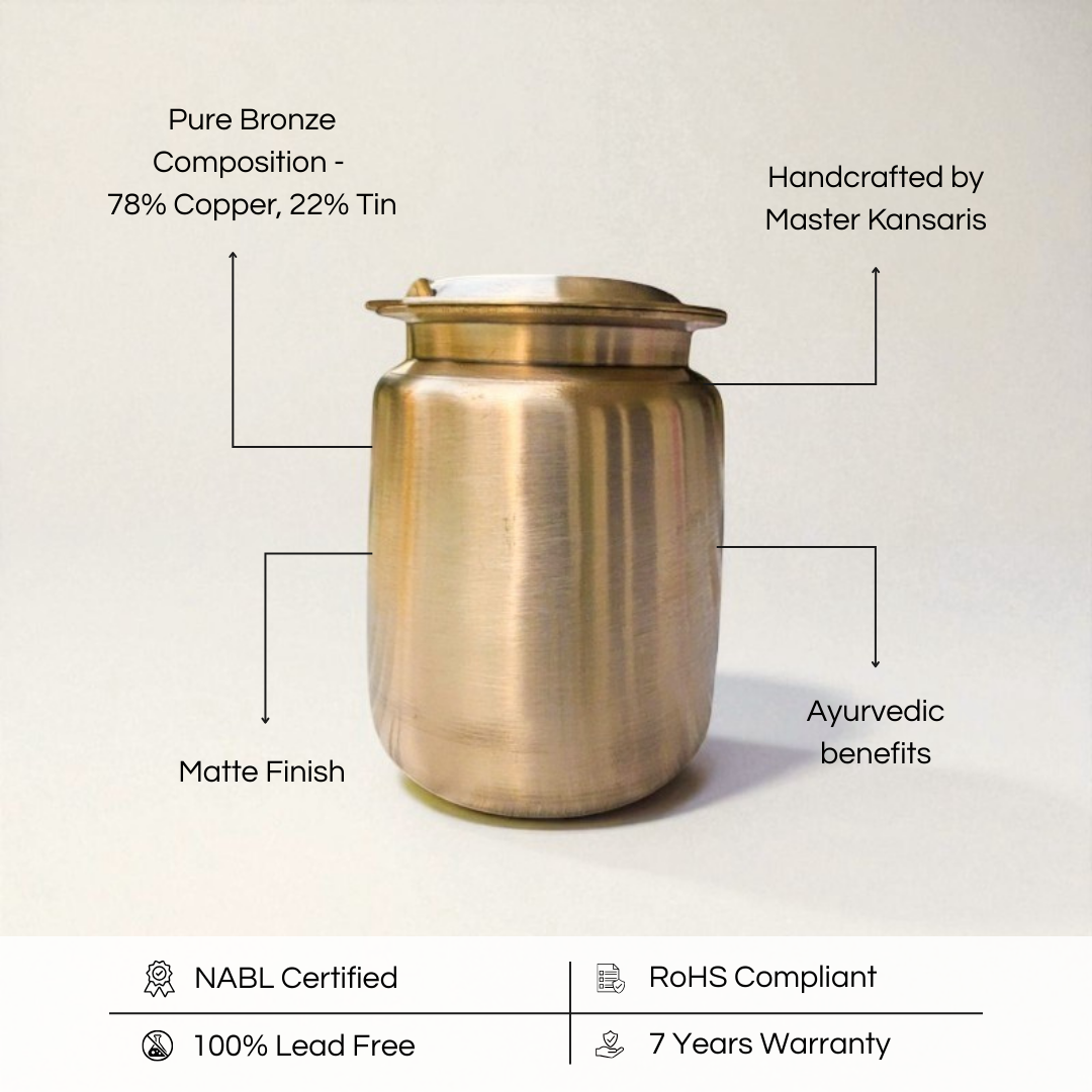 Kansa Oil / Ghee Loti with Lid & Spoon, Matte finish, 400 ml