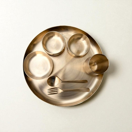 Kansa Thali Set Curve, 7 pcs, with Gift Box