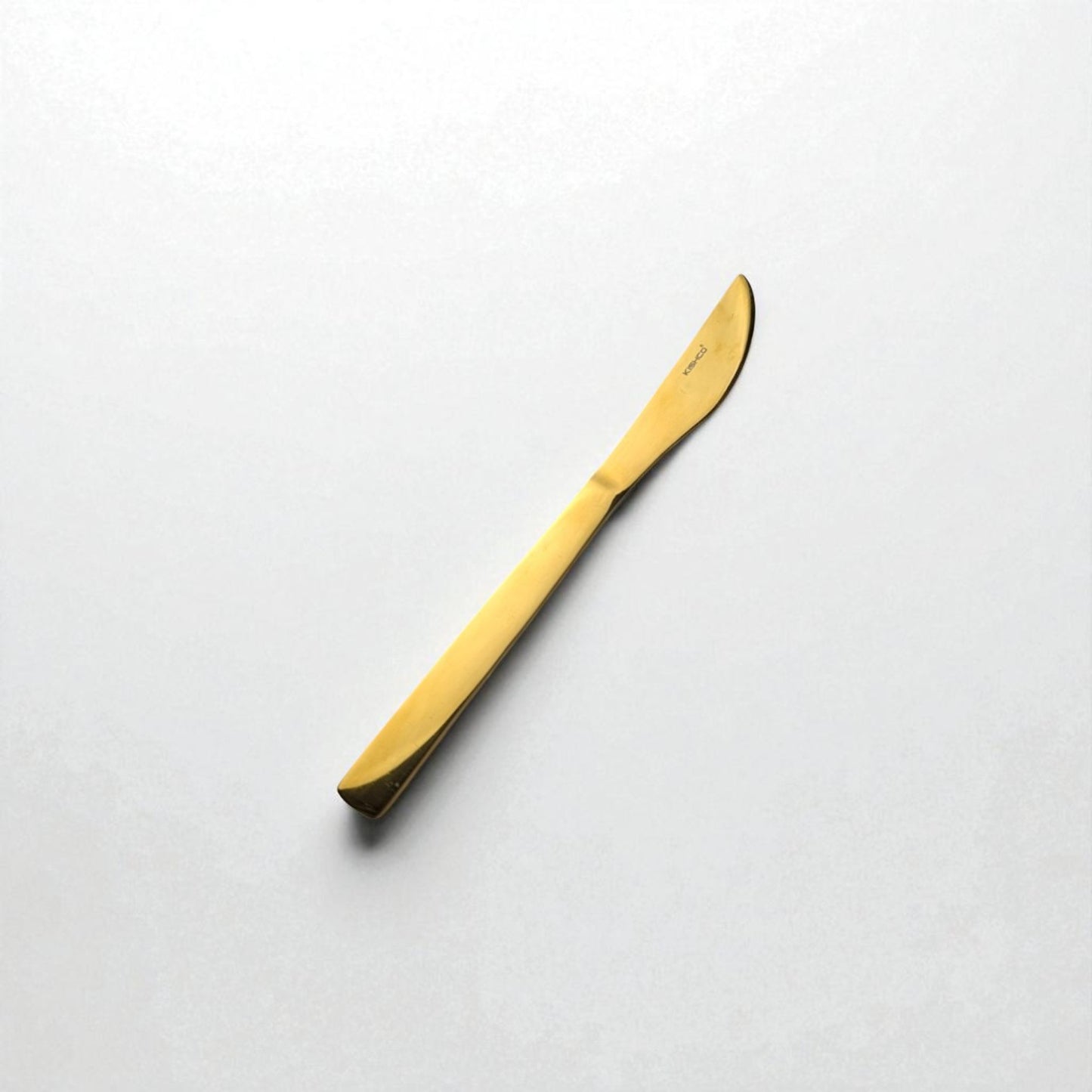 Kishco Cutlery Gold PVD Dinner Knife with sleek modern design and gold finish on white background