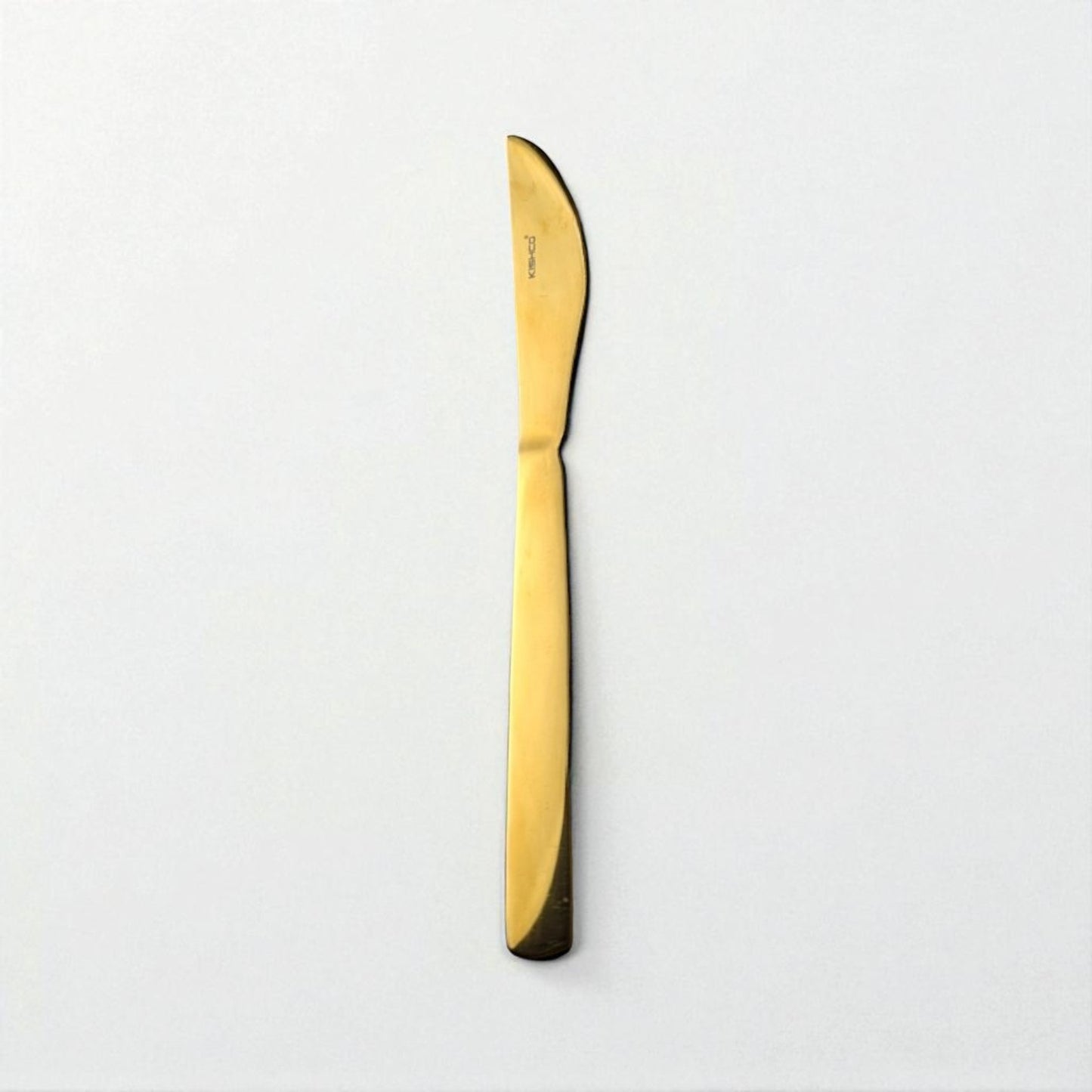Kishco Cutlery Gold PVD Dinner Knife with sleek gold finish and modern design on white background