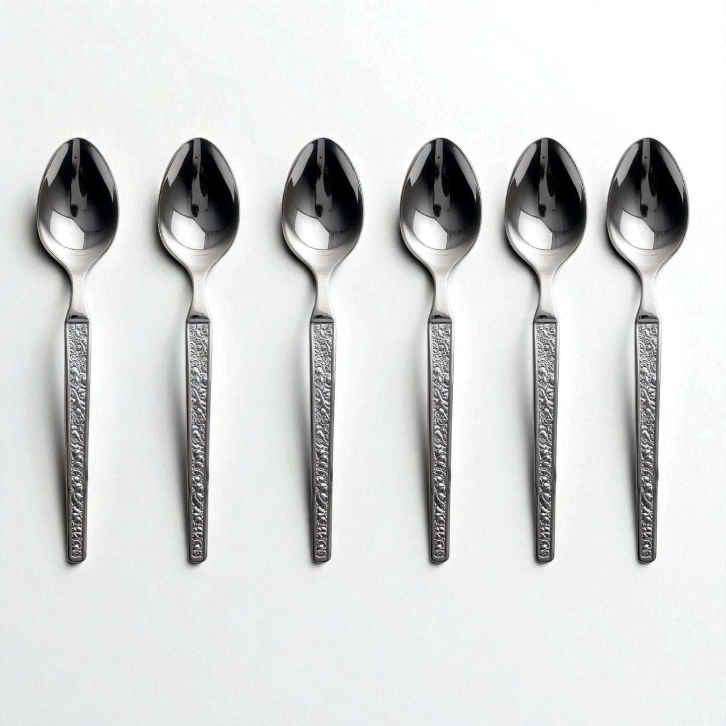Set of six Kishco Cutlery Parma Dinner Spoons with textured handles in stainless steel