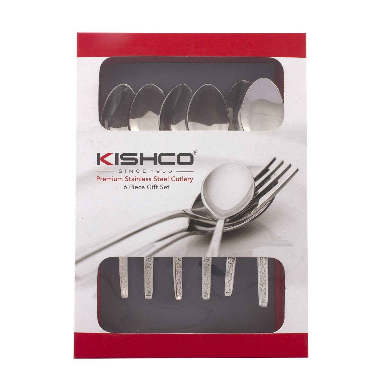 Kishco Cutlery Parma Tea Spoon six piece stainless steel set in branded packaging